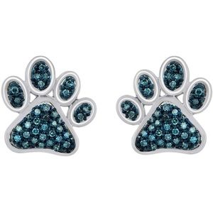 Blue Diamonds Paw Print Earrings